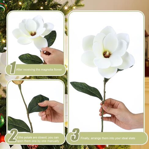 10 Pcs Large Jumbo Christmas Magnolia Flower Christmas Tree Decorations White Artificial Magnolia Christmas Ornaments for Xmas Party New Year Wedding Home Floral Decor in Saudi Arabia