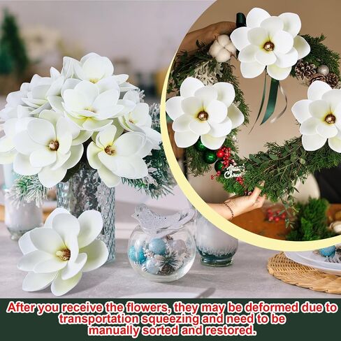 10 Pcs Large Jumbo Christmas Magnolia Flower Christmas Tree Decorations White Artificial Magnolia Christmas Ornaments for Xmas Party New Year Wedding Home Floral Decor in Saudi Arabia
