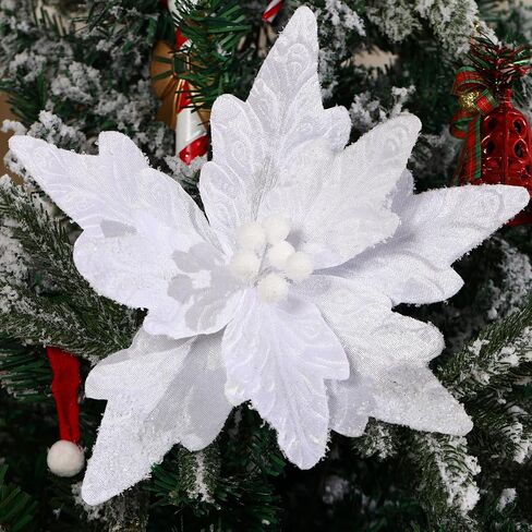 GL-Turelifes 11.8’’ Large Christmas Flowers 6 Pcs Artificial Poinsettia Flower Velvet Christmas Tree Flower Ornaments Fold Floral for Christmas Decorations New Year Party Wedding (White) in Saudi Arabia