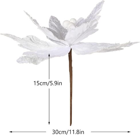 GL-Turelifes 11.8’’ Large Christmas Flowers 6 Pcs Artificial Poinsettia Flower Velvet Christmas Tree Flower Ornaments Fold Floral for Christmas Decorations New Year Party Wedding (White) in Saudi Arabia