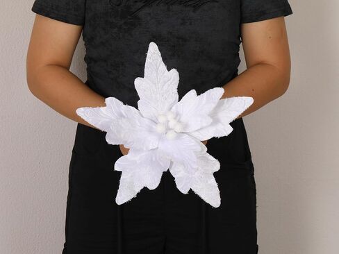GL-Turelifes 11.8’’ Large Christmas Flowers 6 Pcs Artificial Poinsettia Flower Velvet Christmas Tree Flower Ornaments Fold Floral for Christmas Decorations New Year Party Wedding (White) in Saudi Arabia
