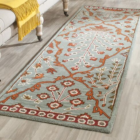 SAFAVIEH Wyndham Collection Runner Rug - 2'3" x 9', Blue & Rust, Handmade Modern Wool, Ideal for High Traffic Areas in Living Room, Bedroom (WYD206A) in Saudi Arabia