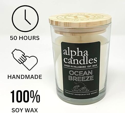 Ocean Breeze Handcrafted Candle | 100% Soy | 9oz Premium Hand Poured Candle - Strong Scent and Long Lasting in Saudi Arabia