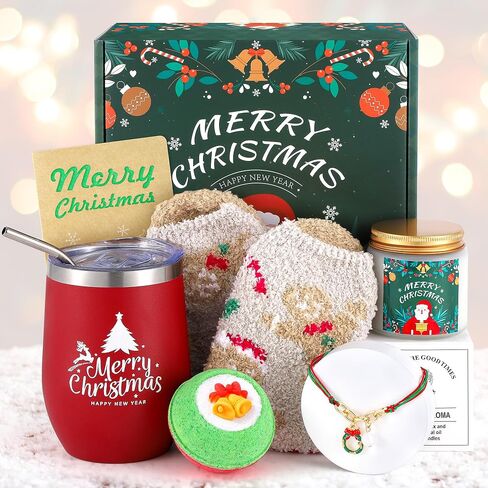 ADBAOBO Christmas Gifts for Women, 2024 Xmas Gift Basket for Mom Aunt Teacher Sister Grandma with Tumbler, Coral Fleece Socks, Jingle Bell Bracelet, SPA Christmas Gifts Set for Her in Saudi Arabia