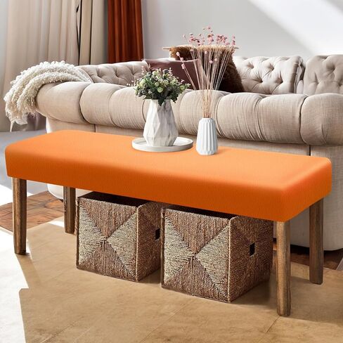 Leather Bench Cover for Dining Room Strech Waterproof Bench Slipcover Rectangle PU Dining Bench Covers Bench Seat Protector Cover for Living Room, Bedroom, Kitchen (Orange Bench Cover) in Saudi Arabia
