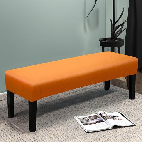 Leather Bench Cover for Dining Room Strech Waterproof Bench Slipcover Rectangle PU Dining Bench Covers Bench Seat Protector Cover for Living Room, Bedroom, Kitchen (Orange Bench Cover) in Saudi Arabia