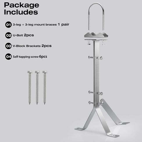 2-Pack Antenna Mount 304 Stainless Steel Double Wall Mount Antenna Mast Clamp V Jaw Bracket Accessories Kit for TV CB Ham Outside Home (2), Silver in Saudi Arabia