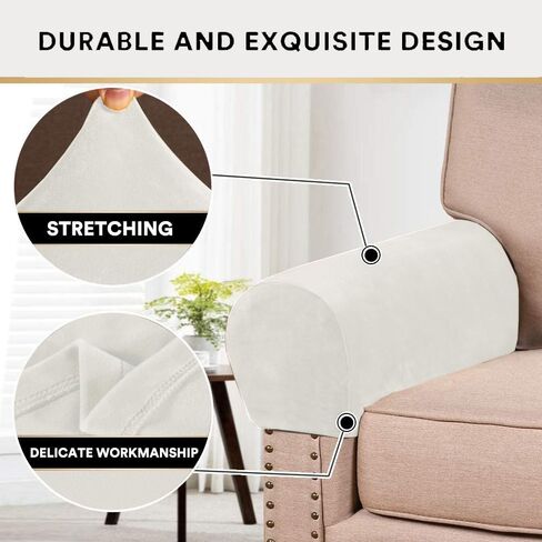 ADPON Stretch Velvet Sofa Armrest Covers Arm Covers for Chairs and Sofas Anti-Slip Couch Armrest Covers with Sticker Furniture Armrest Protector for Sofa Couch Chair Recliner (Beige,Set of 2) in Saudi Arabia