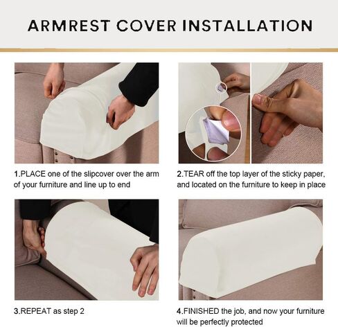 ADPON Stretch Velvet Sofa Armrest Covers Arm Covers for Chairs and Sofas Anti-Slip Couch Armrest Covers with Sticker Furniture Armrest Protector for Sofa Couch Chair Recliner (Beige,Set of 2) in Saudi Arabia
