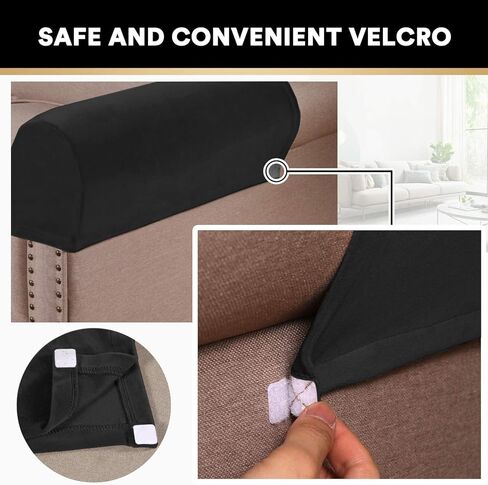 ADPON Stretch Velvet Sofa Armrest Covers Arm Covers for Chairs and Sofas Anti-Slip Couch Armrest Covers with Sticker Furniture Armrest Protector for Sofa Couch Chair Recliner (Beige,Set of 2) in Kuwait