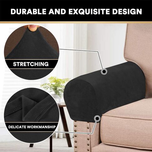 ADPON Stretch Velvet Sofa Armrest Covers Arm Covers for Chairs and Sofas Anti-Slip Couch Armrest Covers with Sticker Furniture Armrest Protector for Sofa Couch Chair Recliner (Beige,Set of 2) in Kuwait