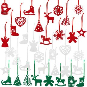 Naler 42 Pieces Christmas Felt Ornament Set - Includes Reindeer, Star, Christmas. Heart - Cute Hanging Ornaments for Christmas Tree Decorations - Red and White