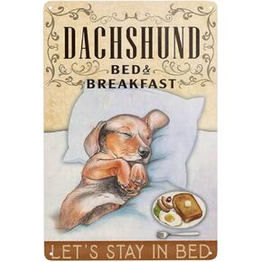 Yoeons Metal Signs Dachshund Dog Bed and Breakfast Let's Stay in Bed Tin Sign Vintage Funny Home Kitchen Bar Club Cave Rustic Wall Art Decor 12x8 Inches