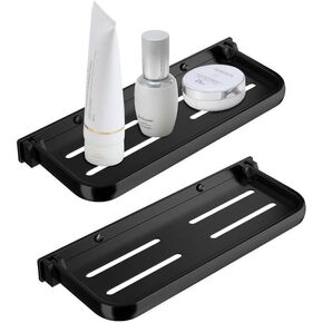 Z metnal RV Foldable Shelf, Metal Floating Shelves, 2 Tier Hidden Shower Shelves Rack,Space-Saver, Wall-Mounted, 12 inch, Black