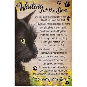 Retro Metal Poster Cat Waiting At The Door Poem Sunflower Metal Tin Signs Vintage Plaque Wall Decor Gift For Home Kitchen Office Club Bar Gym 8x12 Inch