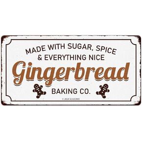Gingerbread Baking Co Made With Sugar Spice Everything Nice Metal Tin Sign Vintage Retro Poster for Kitchen Cafe Bar Home Wall Decor Art Winter Indoor Outdoor Hanging Plaque 6x12 Inch