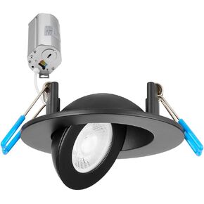 Maxxima 2 in. Rotatable Ultra-Thin Recessed LED Floating Gimbal Downlight, 360 Lumens, 5 CCT Selectable 2700K/3000K/3500K/4000K/5000K, Dimmable Black Trim 90 CRI IC Rated Canless Junction Box Included