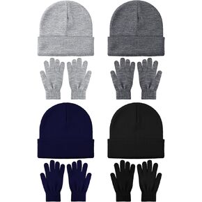 Glooarm 8 Pack Winter Hat and Gloves Set for Men Women Warm Beanies Knit Gloves Unisex Warm Sets