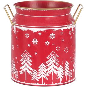Putuo Decor Large Metal Milk Can with White Winter Forest Snowflake Design Rustic Farmhouse Holiday Vase with Gold Handles Vintage Christmas Décor for Festive Centerpieces Home Accents (Silver Grey) in Kuwait