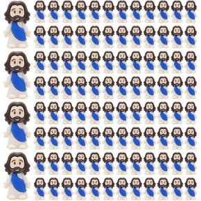 100Pcs Little Jesus Figures Tiny Mini Jesus Figures in Bulk Classic Religious Christ Savior Jesus Decor for Sunday Easter Eggs Stuffers Baptism (Red, 100 Packs)