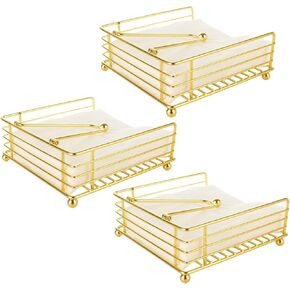 3PCS Napkin Holders for Paper Napkins, Modern Flat Napkin Holder Square Paper Napkins Holders with Weighted Arm for Kitchen Tables, Gold Metal Napkin Dispenser for Farmhouse, Dinner, Outdoor