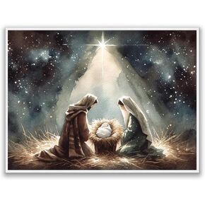 Mary & Joseph Birth of Jesus Christ Canvas Print Wall Art Christian Spiritual Poster Holy Painting Nativity Print Trendy Living Room Home Decor 12x16 Unframed