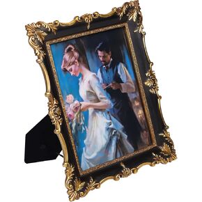 Vintage Picture Frame 8x10 Inch, Resin Picture Frame with Glass Front, Antique Picture Frame for Photo Display, Tabletop Wall Hanging, Gift Ideas,Gold