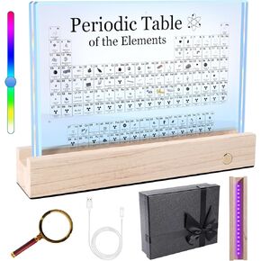 Rafecs Periodic Table with Real Elements Inside, Large Acrylic Periodic Table of Elements with 83 Real Samples and 7 Colorful LED Lights, Chemistry Gifts for Students, Kids, Teacher and Science Lovers