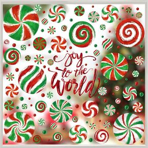 Christmas Window Clings, Candy Window Clings Decals Oil Painting Christmas Red Green Candy Stickers for Xmas Party Home Office Decor Winter Holiday Glass Window Decoration
