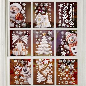 50PCS Christmas Window Clings, 9 Sheet Christmas Snowflake Deer Window Clings Stickers Decals for Glass, Removable Christmas Window Stickers for Holiday Winter Decorations