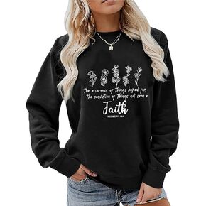 Women's Christian Sweatshirt Bible Verse Pullover Religious Faith Long Sleeve Shirt Fall Winter Pullover Top