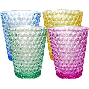Lily's Home Unbreakable Premium Drinking Glasses Set of 4, Plastic Cups, Reusable Drinkware, Tumblers Water Cups in 4 Colors BPA-Free Shatterproof & Stackable, Indoor & Outdoor cups 3.4in×4.3in,13.5oz