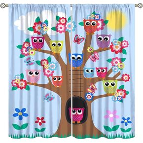 Owl Curtains Kids Cartoon Cute Fun Owl Graffiti Style Living Room Curtains for Children's Room Nursery Curtains 42x45 inch 2 Panels (Decor)