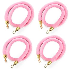 Okllen 4 Pack Velvet Stanchion Rope Pink, 5 Ft Crowd Control Ropes Safety Barriers with Polished Gold Clasps, Hanging VIP Rope for Red Carpet and Party Events Decor