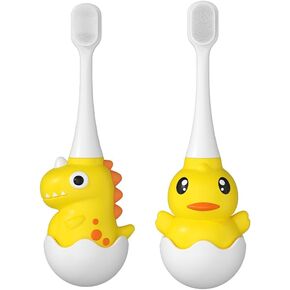 Thousand Hair Child Toothbrush 10000 Hair Cute Egg Animal Toothbrush Dental Oral Care Toothbrush for Children with Sensitive Teeth (Yellow, Duck)