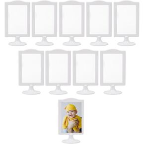 NahNah Double Sided Standing Picture Frames - (Gold, 10 Count) 4x6 Inch, Plastic Pedestal Photo Frame with Inserts and Base - 2 Sided Tabletop Vertical Display Frame for Wedding Table Bridal