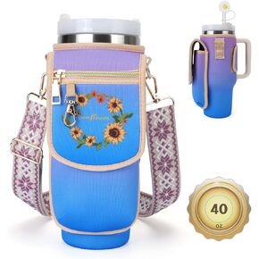 Water Bottle Carrier Bag with Phone Pocket for Stanley 40oz,Tumbler Holder Pouch with Adjustable Shoulder Strap Cup Accessories for Hiking Camping Fishing Travelling(PINK-APRICOT) in Kuwait