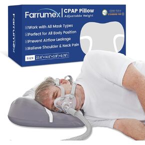CPAP Pillow for Side Sleepers | Adjustable Height Memory Foam Ice Silk Pillow for Adults | Sleep Apnea Comfort Pillow with Mask & Tube Accommodation, 5X Support Zones | Ideal for CPAP Users