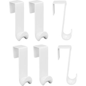 Iconikal Over-Door Plastic Valet Hook Set, White, 6-Pack for Coats Towels