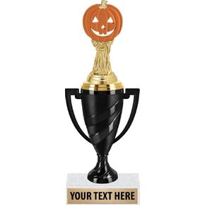 Crown Awards Halloween Award Trophies, 11" Black Swirl Cup Trophy with Halloween Orange Pumpkin Figure, Engraving Included Prime
