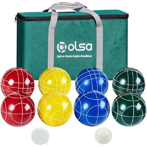 Olsa 107mm Bocce Set Yard Games، ألعاب Bocci Ball الاحترافية في الهواء الطلق للبالغين والأسرة مع 8 كرات بولي الراتنج 1 شريط قياس حقيبة حمل ممتاز من Pallino باللون الأبيض للتخييم في الحديقة والشاطئ في الفناء الخلفي in Kuwait