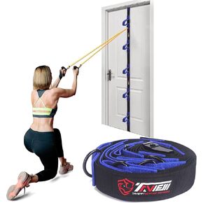 Door Anchor Strap for Resistance Bands Exercises, Multi Point Anchor Gym Attachment for Home Fitness, Portable Door Band Resistance Workout Equipment, Easy to Install (Black&Blue)