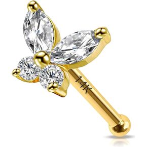 14K الذهب الصلب فراشة مخلب الأنف مسمار 20G الذهب الأصفر L بيند الأنف مسمار الأنف ثقب 14K الذهب الحقيقي الأنف مسمار الأنف الدائري هيبوالرجينيك ثقب الأنف للنساء الرجال