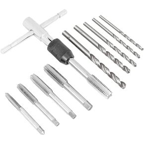 T-Handle Tap Wrench Kit with 5pcs M3 M4 M5 M6 M8 Machine Thread Taps Set Tapping Threading Tool Set + 5pcs Twist Drill Bit Set