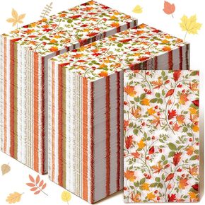 200 Packs Thanksgiving Fall Napkins Paper for Bathroom Disposable Guest Hand Towels Decorative Fall Maple Leaves Paper Towel Autumn Harvest Dinner Kitchen Holiday Party Decor(Vivid Style)