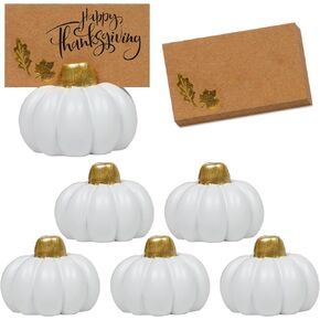 ANALIM 6 Pcs Thanksgiving Table Decor Pumpkin Place Card Holders, Thanksgiving Pumpkin Name Card Photo Stand Holder with Place Setting Cards for Thanksgiving Harvest Day Party Decorations