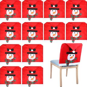 Macarrie 12 Pack Christmas Chair Covers Christmas Dining Chair Slipcovers Snowman Xmas Chair Back Covers for Christmas Banquet Holiday Festival Kitchen Decor Decorations