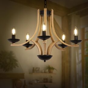 Rustic Faux Wooden Farmhouse Chandeliers for Dining Room, Modern Living Room Chandelier Light Fixture, Dining Chandeliers Over Table, Unique Hanging Chandelier with Chain for Foyer Kitchen Entryway