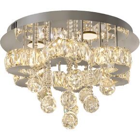 W24inches Modern Chandelier for Dining Room Raindrop Crystal Chandelier Luxury Flush Mount Ceiling Light Fixture Ceiling Lamp for Hallway Bedroom Living Room Kitchen