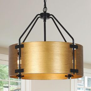 Black and Gold Chandeliers for Dining Room, 4-Light Farmhouse Dining Room Light Fixtures Over Table with Metal Shade, Height Adjustable Modern Hanging Pendant Light Fixtures for Bedroom Living Room